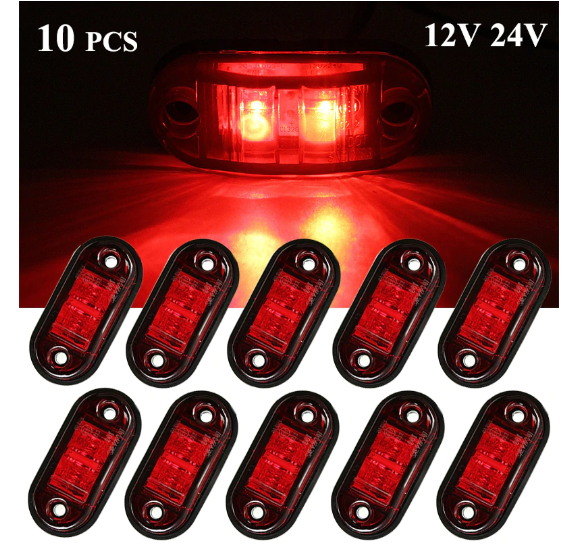 10PCS LED Side Marker Lights – Red – To Fit Trucks, Trailers, Caravans – 12V / 24V 1