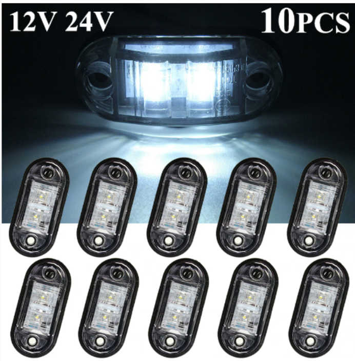 10PCS LED Side Marker Lights – White – To Fit Trucks, Trailers, Caravans – 12V / 24V 1
