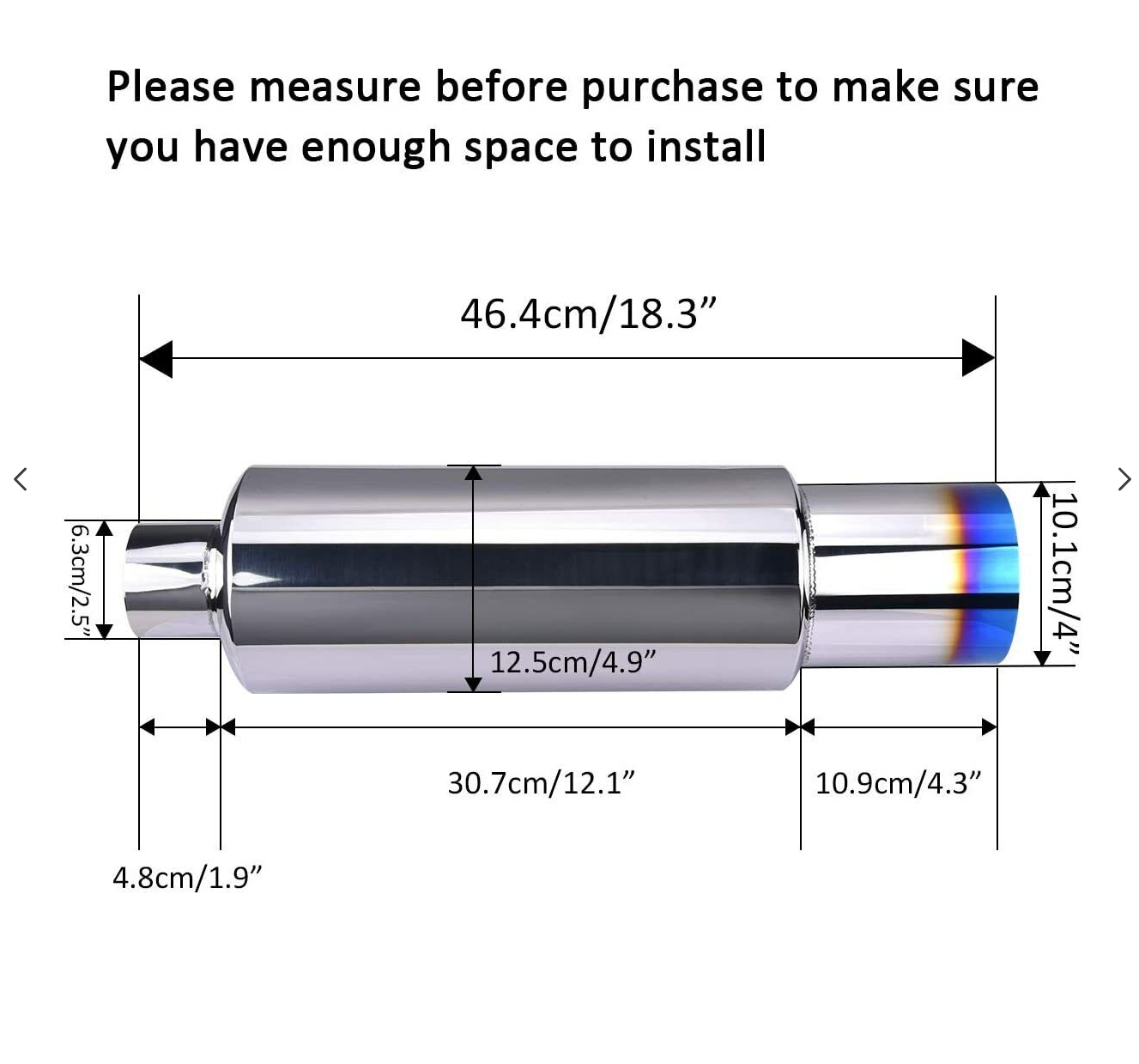 Muffler Exhaust 2.5" to 4" / 2" to 3" Burnt Tip