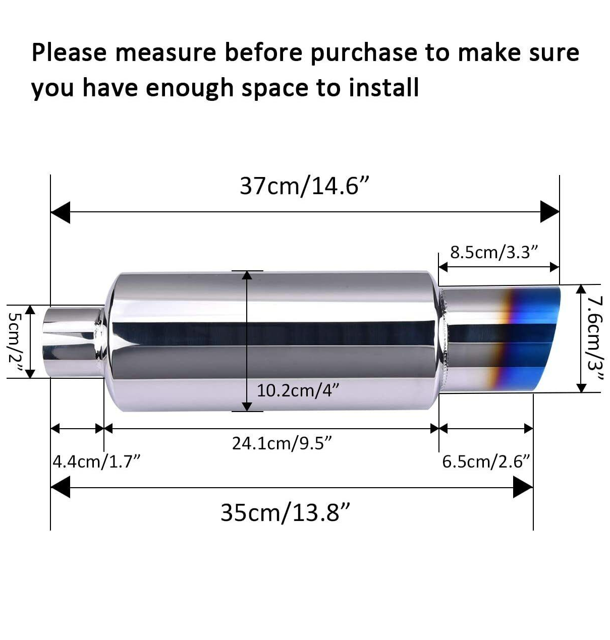 Muffler Exhaust 2.5" to 4" / 2" to 3" Burnt Tip
