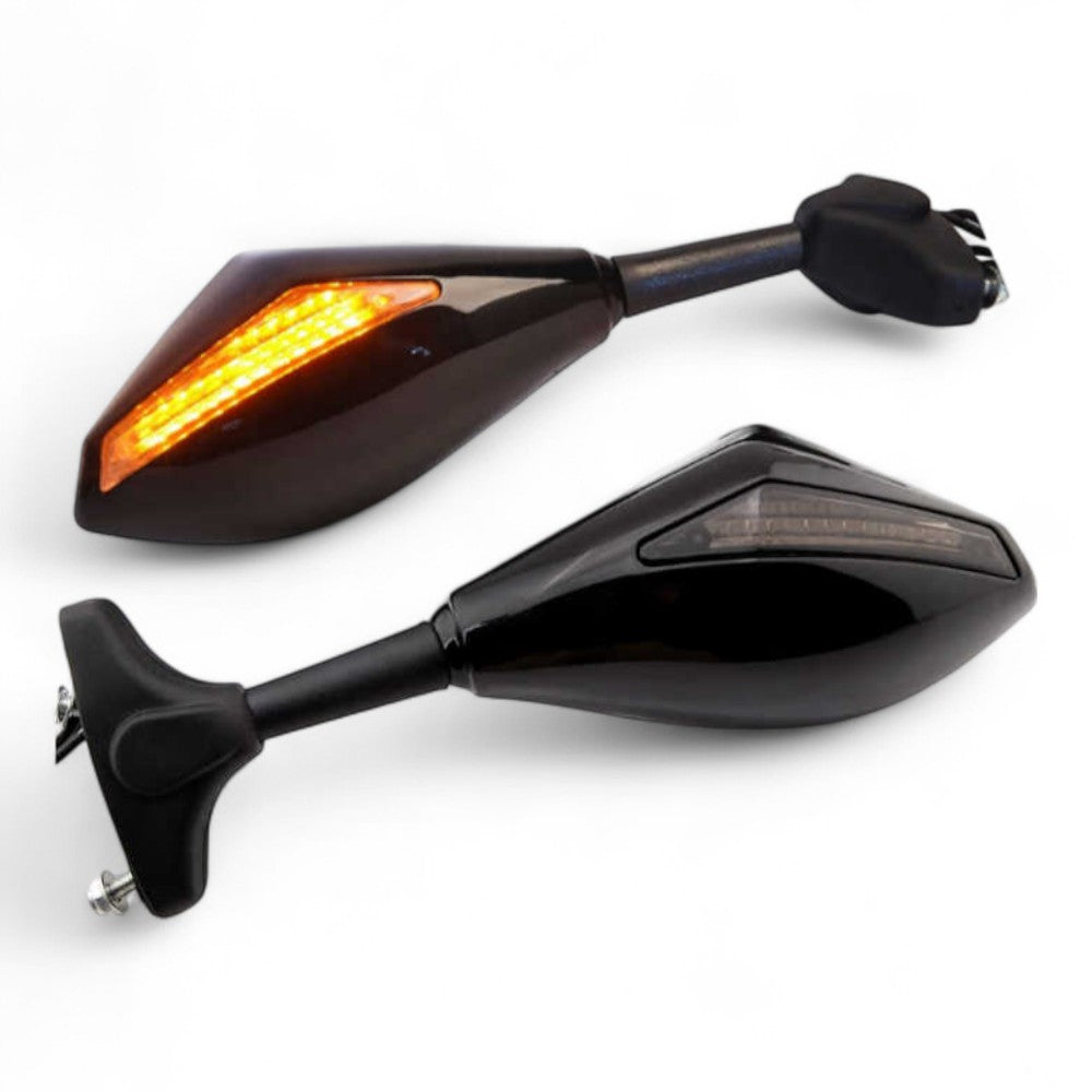 Motorcycle Mirrors with LED Turn Signals β To Fit Honda, Kawasaki, Suzuki, Yamaha, Ducati, Triumph