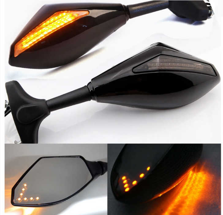 Motorcycle Mirrors with LED Turn Signals β To Fit Honda, Kawasaki, Suzuki, Yamaha, Ducati, Triumph 1