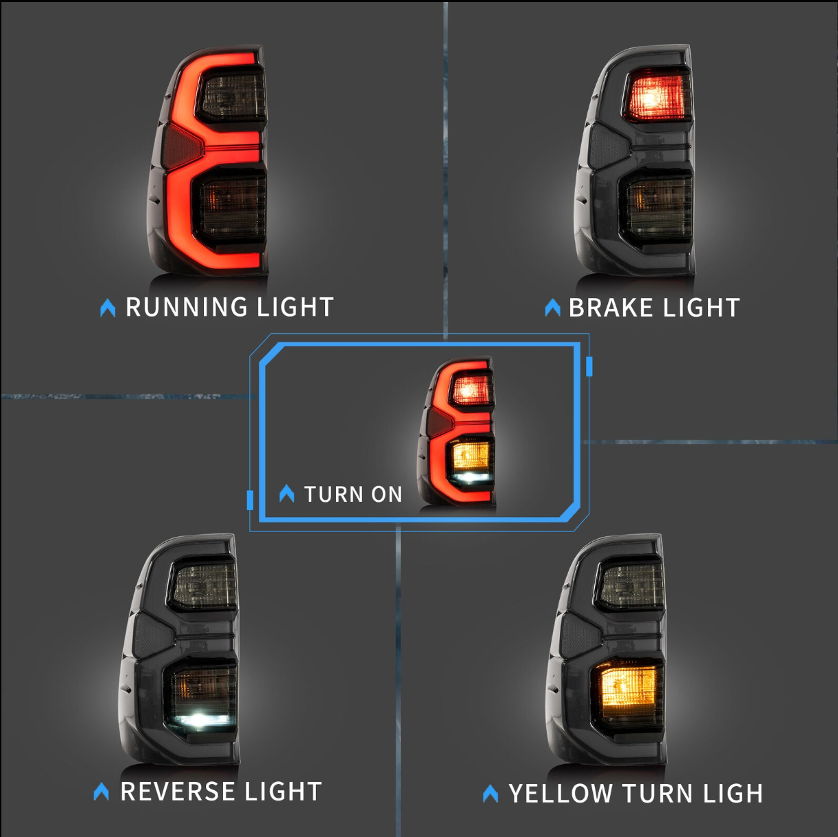 Smoked Tail Light Pair – To Fit Toyota Hilux 2015–2025 – LED Style Rear Lamps with Wiring Looms - Partzo