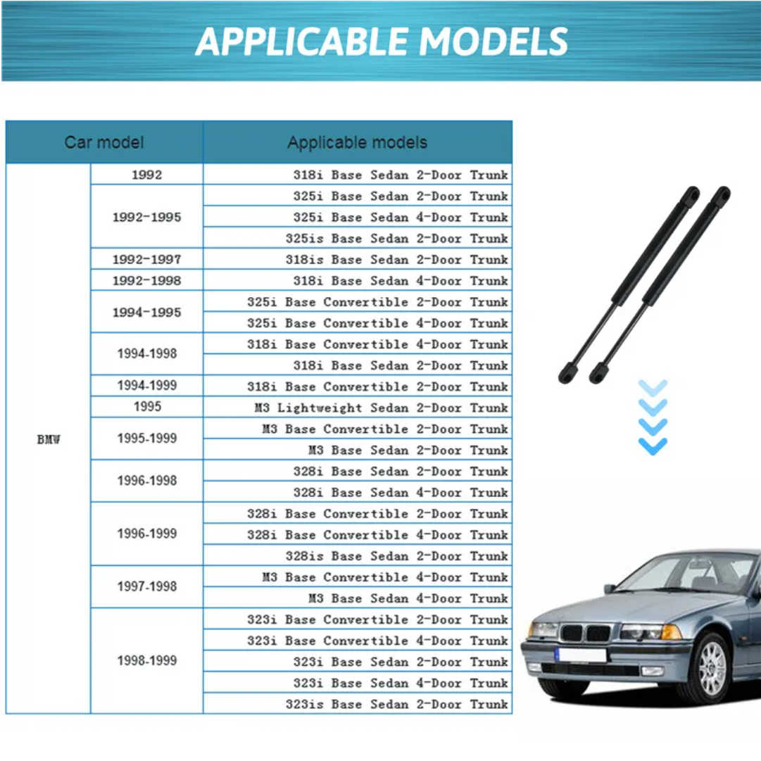 Tailgate Gas Struts To Fit BMW E36 3 Series (318i, 323i, 323is, 325i, 325is, M3) 1991–1998 6