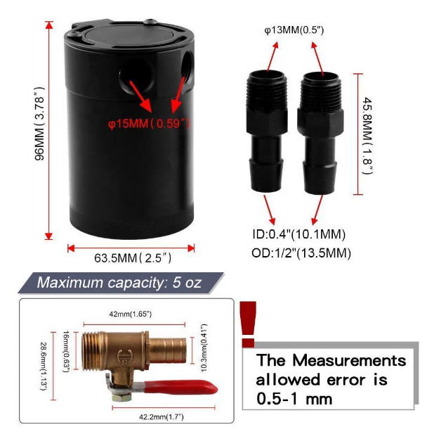 Universal 2-Port Aluminum Alloy Oil Catch Can Tank 6