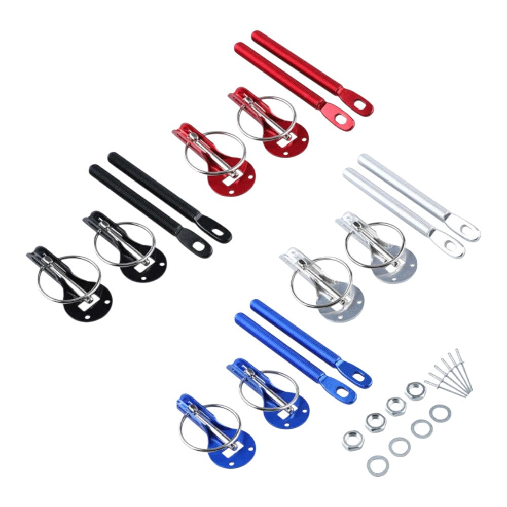 Bonnet Hood Pins Kit – Alloy Steel – Black / Red / Blue / Silver – Universal Fit