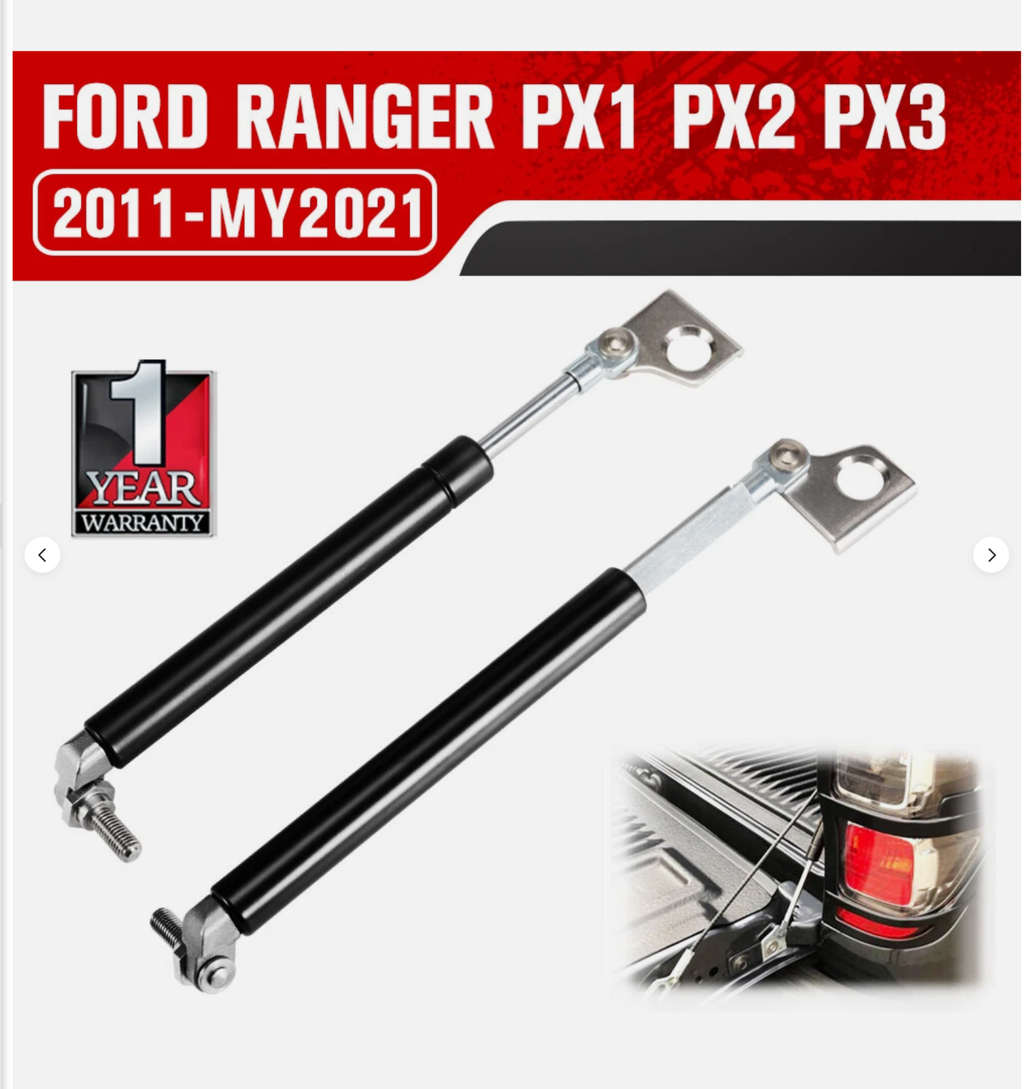 Tailgate Gas Struts Pair for Ford Ranger & Mazda BT50 2012–2022 – Slow Down & Easy Up Kit - Partzo