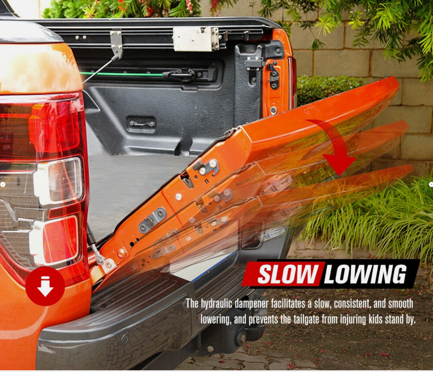 Tailgate Gas Struts Pair for Ford Ranger & Mazda BT50 2012–2022 – Slow Down & Easy Up Kit - Partzo