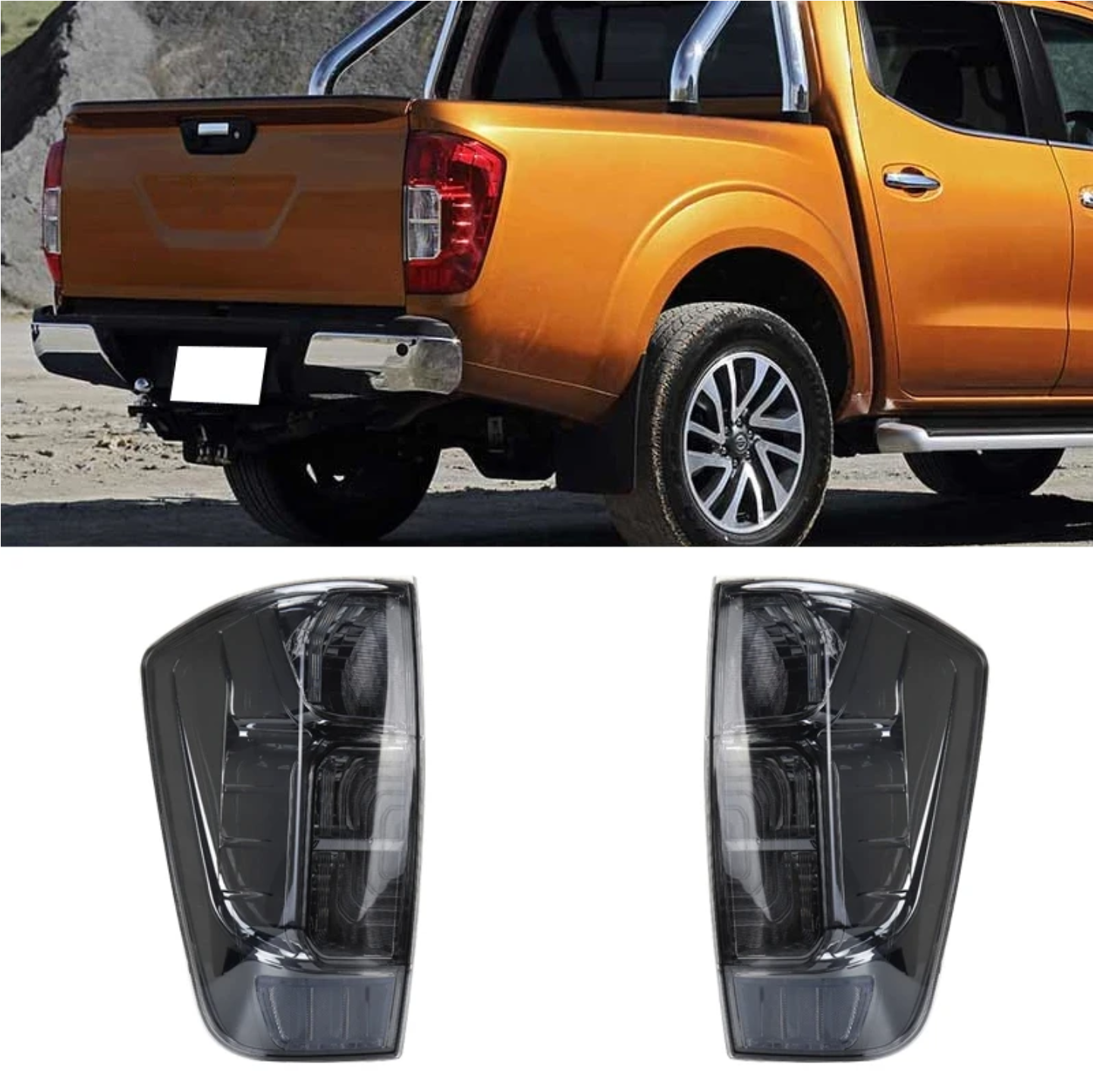 Tail Light Pair for Nissan Navara NP300 D23 2015–2020 | Black Housing Rear - Partzo