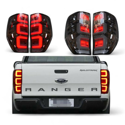 LED Tail Light Pair (Smoked) – To Fit Ford Ranger 2011–2021 – Complete with Bulbs - Partzo