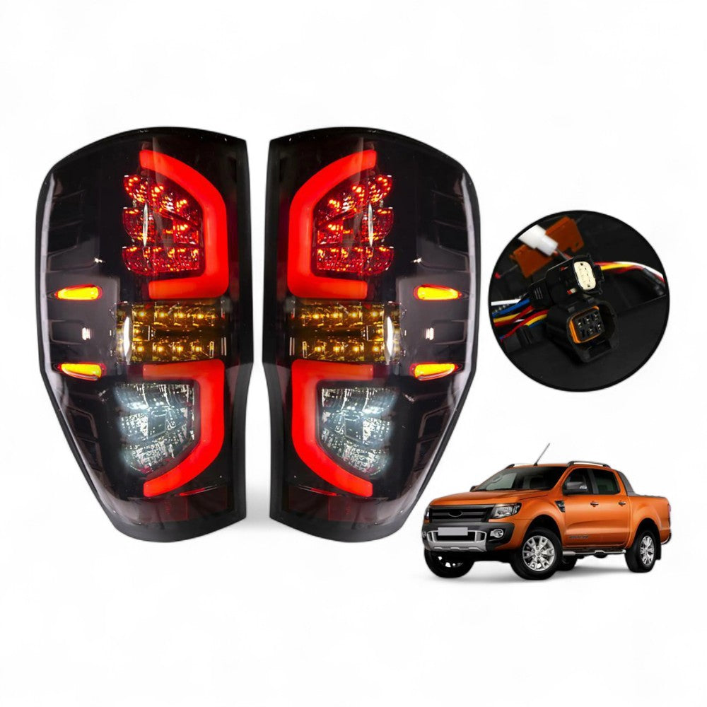 LED Tail Light Pair (Smoked) – To Fit Ford Ranger 2011–2021 – Complete with Bulbs - Partzo