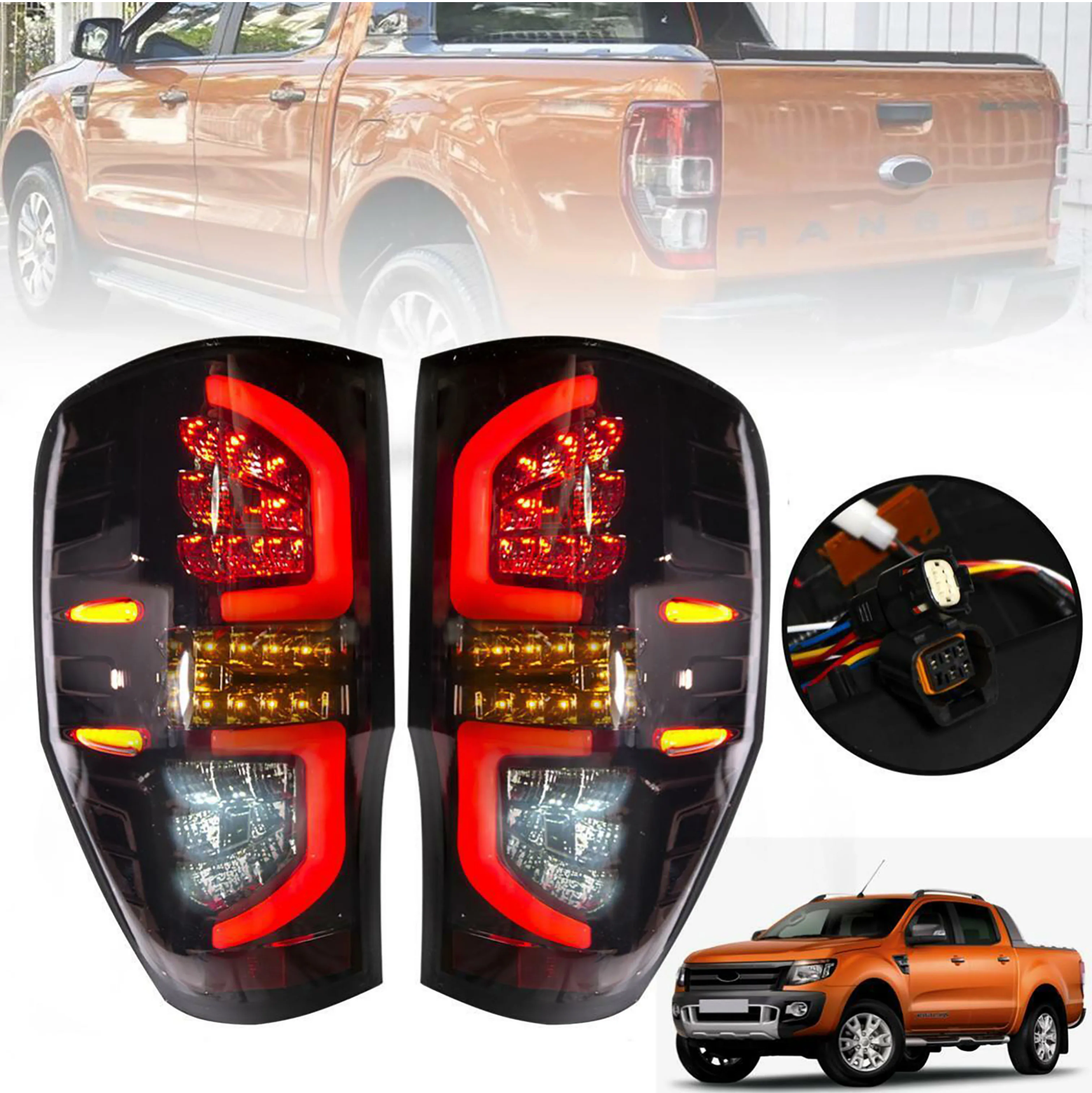 LED Tail Light Pair (Smoked) – To Fit Ford Ranger 2011–2021 – Complete with Bulbs - Partzo