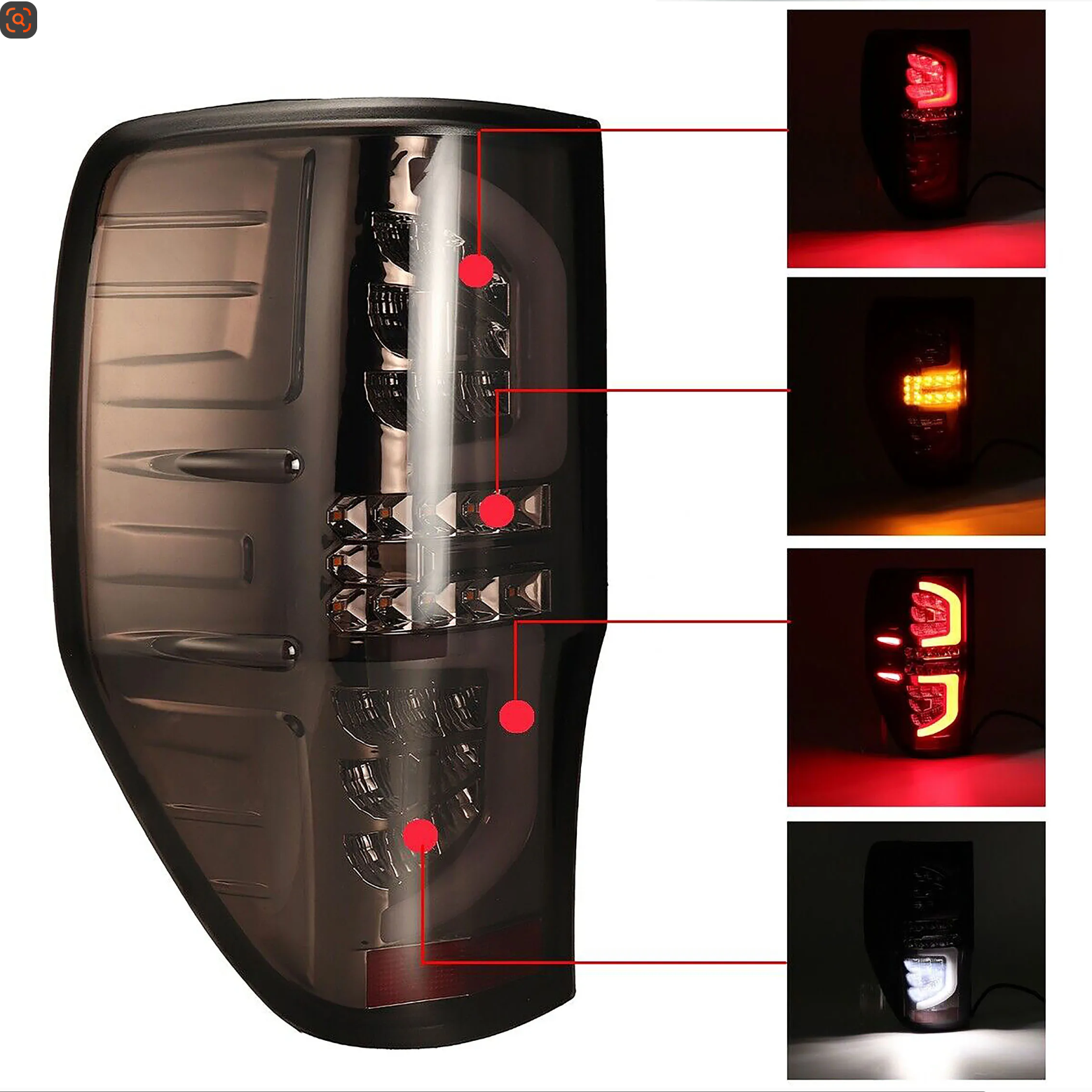 LED Tail Light Pair (Smoked) – To Fit Ford Ranger 2011–2021 – Complete with Bulbs - Partzo