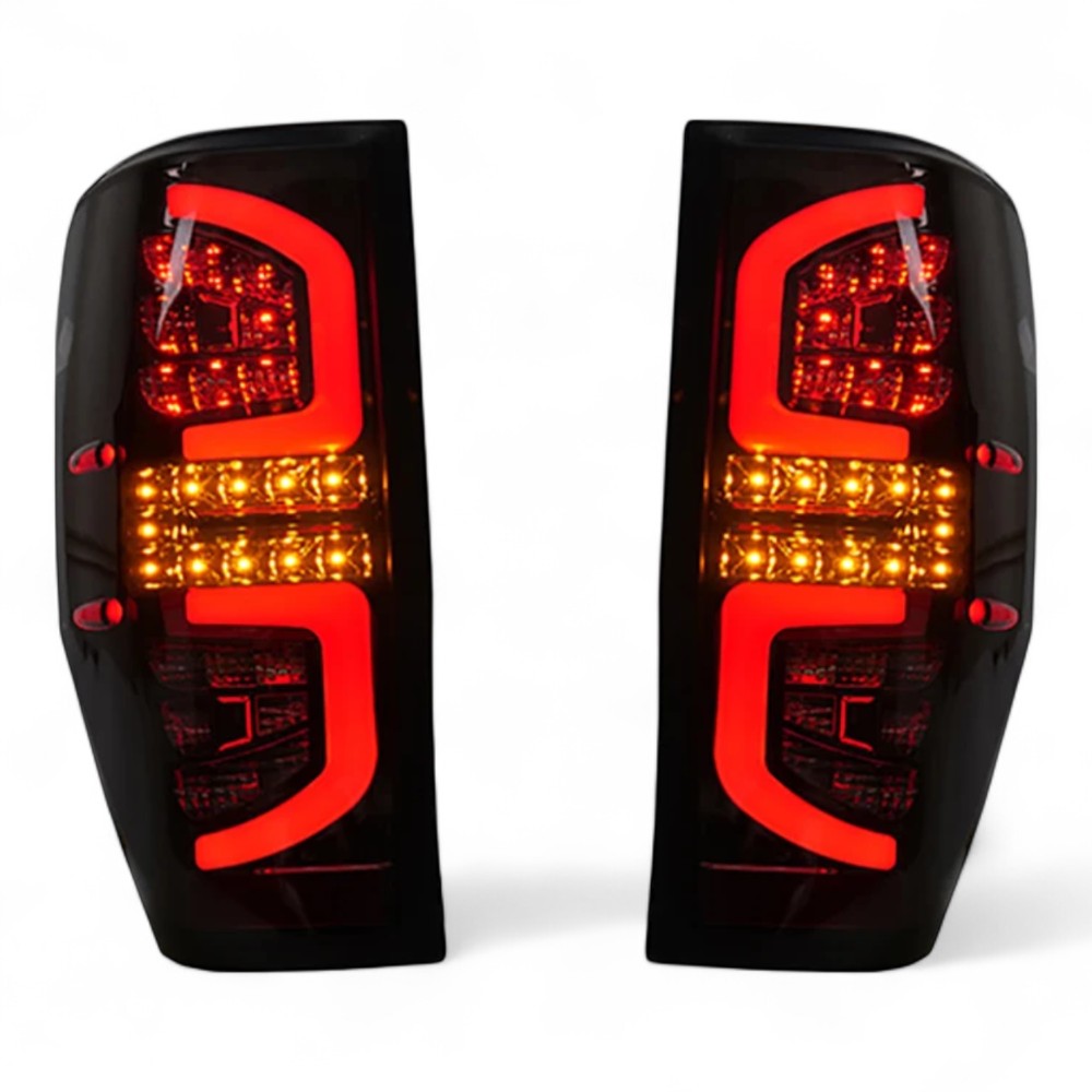 LED Tail Light Pair (Smoked) – To Fit Ford Ranger 2011–2021 – Complete with Bulbs - Partzo