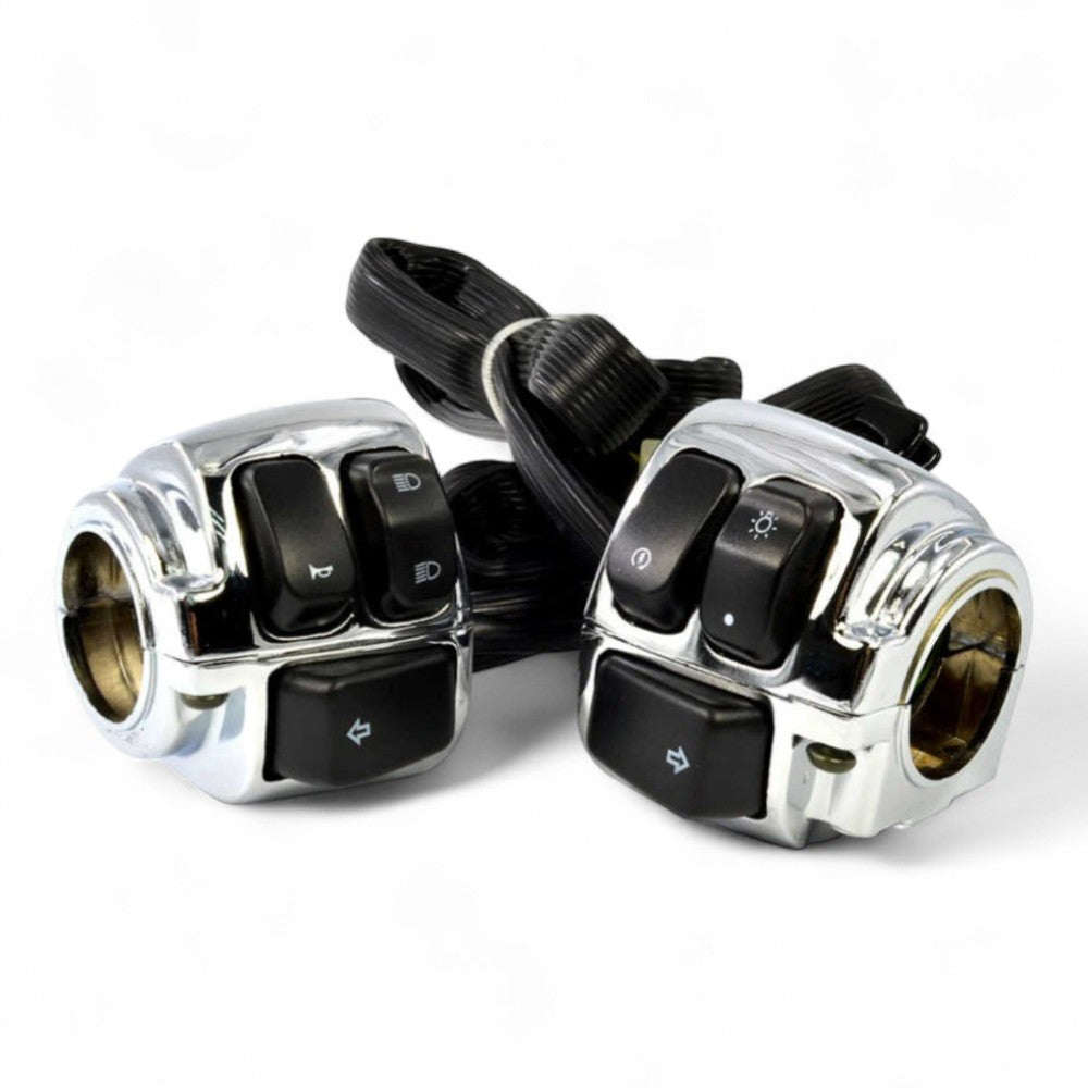 For Harley Switch Blocks – Chrome – To Fit 1" (25mm) Handlebars – For Bobber, Chopper, Softail, Dyna, Sportster, V-ROD