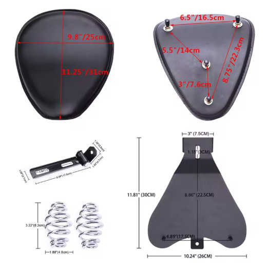 Motorcycle Solo Seat with Bracket & Springs – Fits Harley, Honda, Yamaha, Kawasaki, Suzuki