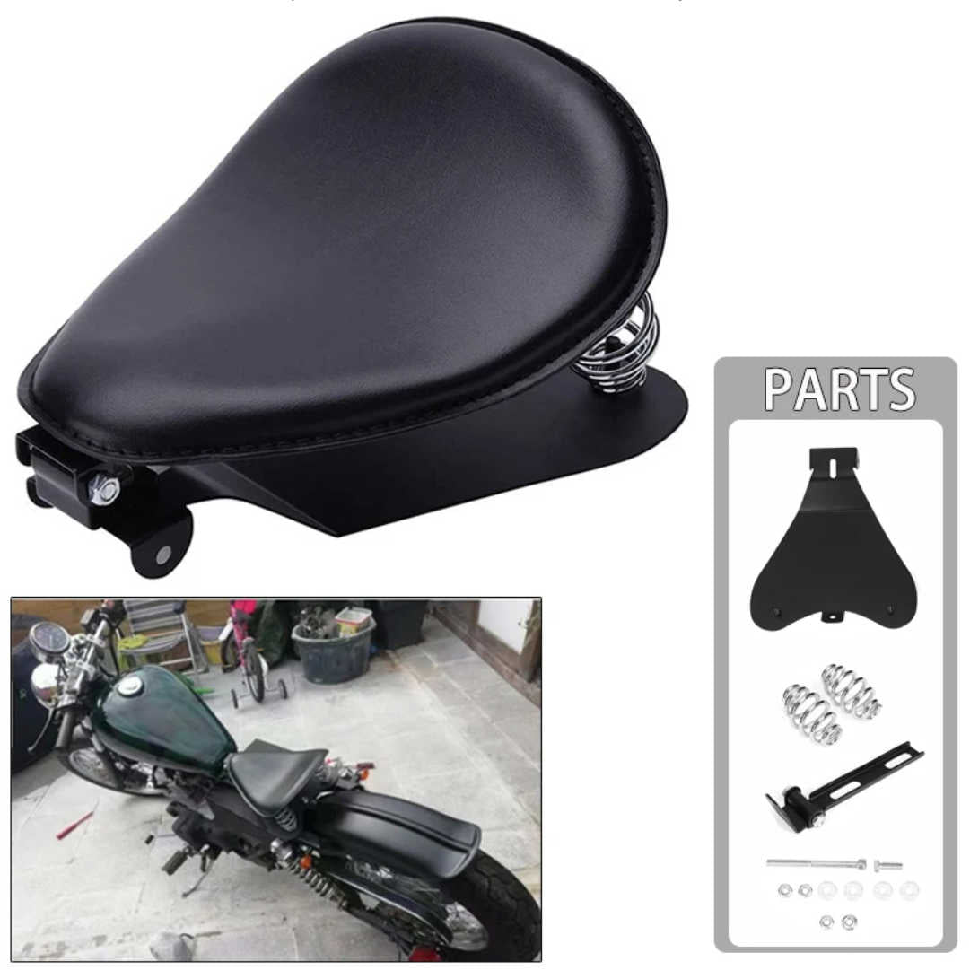 Motorcycle Solo Seat with Bracket & Springs – Fits Harley, Honda, Yamaha, Kawasaki, Suzuki