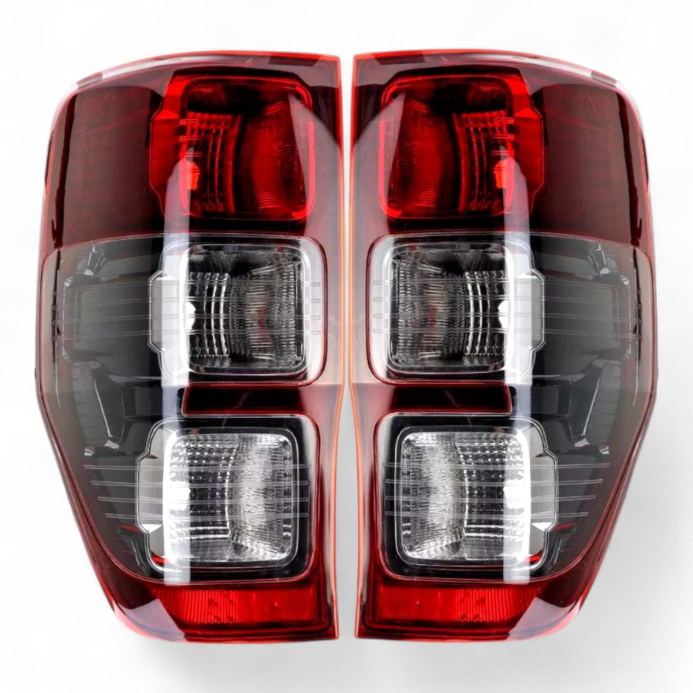 Tail light pair for Ford Ranger 2012–2022, dark red lens and black inner panel
