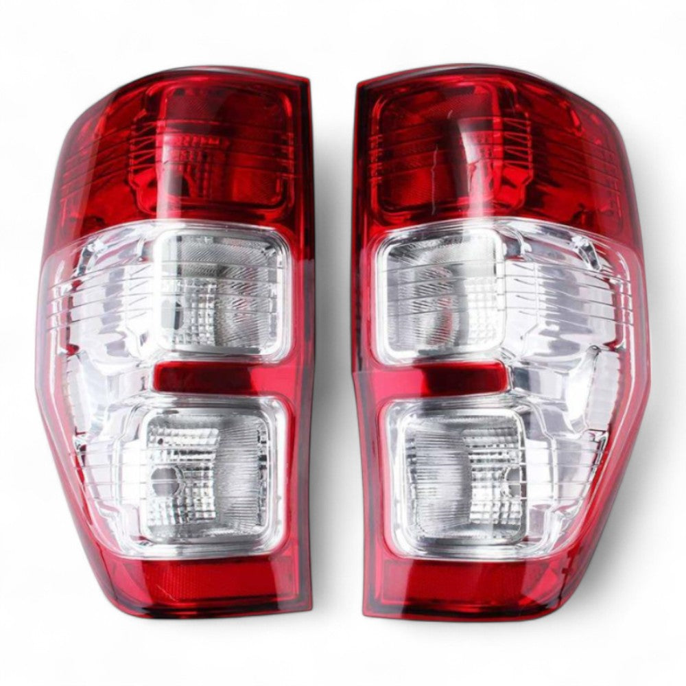 Tail light pair for Ford Ranger 2012–2022, red lens with chrome inner panel (LH + RH set)