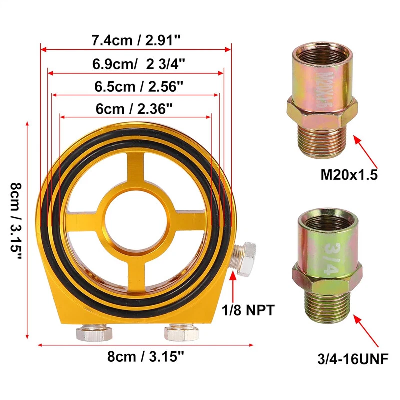 Oil Filter Sandwich Plate Adapter M20x1.5 3/4-16UNF | 3 x 1/8 NPT Ports