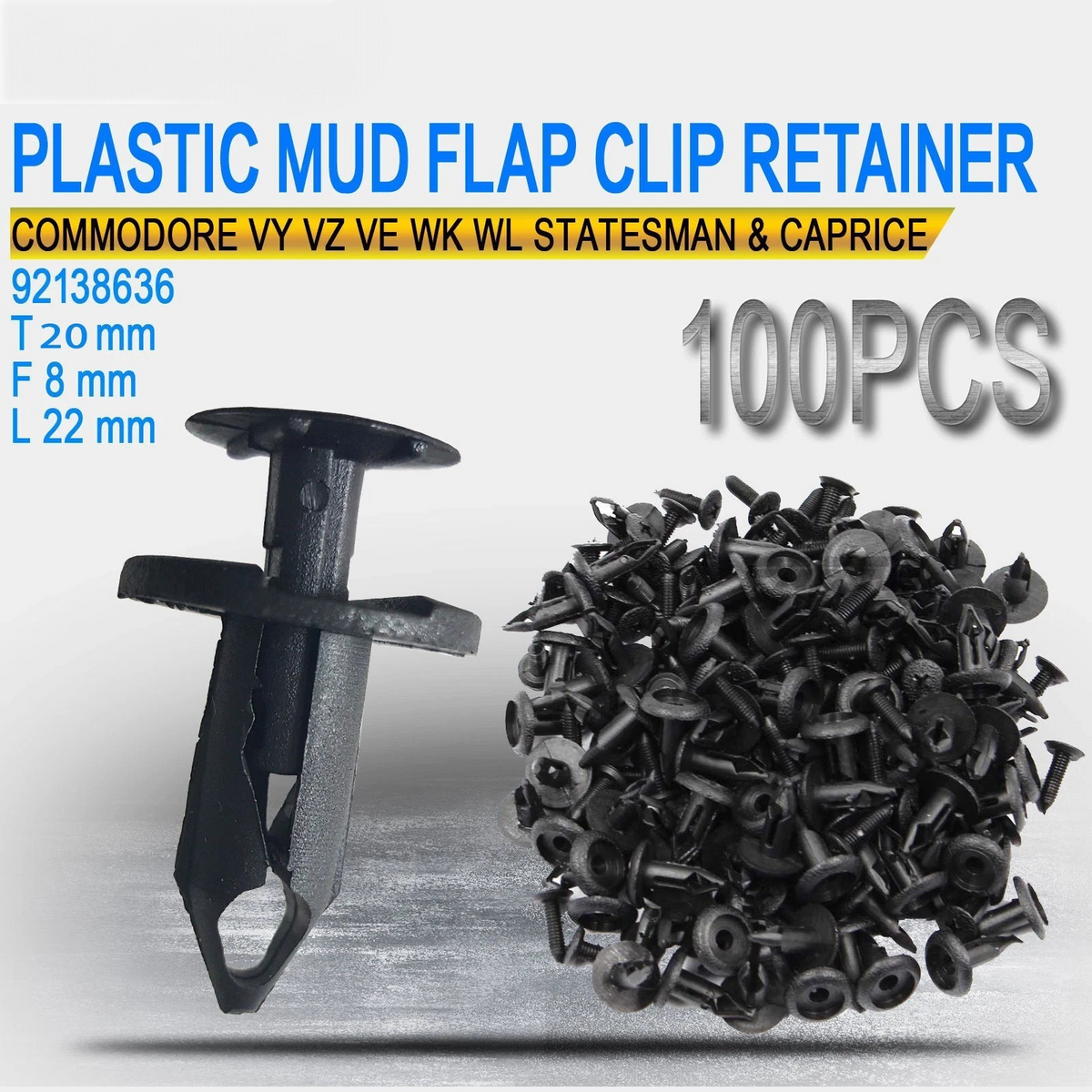100PCS 8mm Plastic Retainer Clips for Holden Commodore VE VF VY VZ | Bumper Trim Clips
